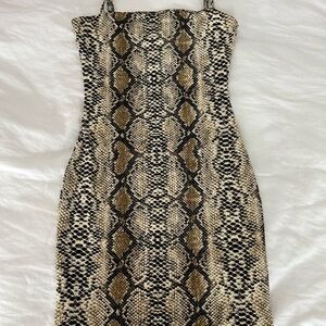 Snake Print Mini Dress - Beige/Black